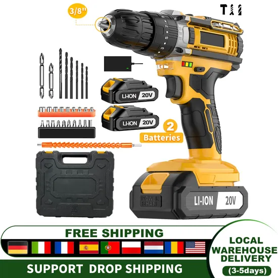 20V Cordless Impact Drill, Electric Tools Set, with Impact Function, Electric Screwdriver, Support OEM/ODM